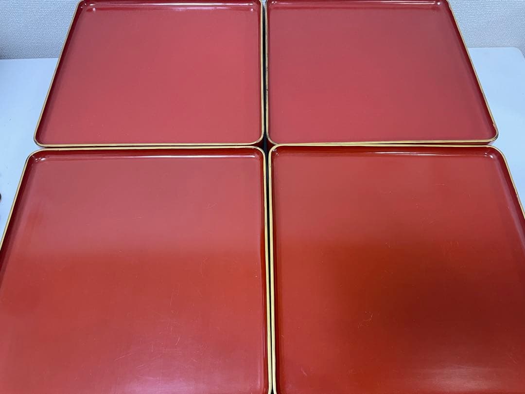 【現状品】漆器 輪島塗 朱塗 金彩 脚付膳 重ね膳 4客 8個 割烹屋 懐石②