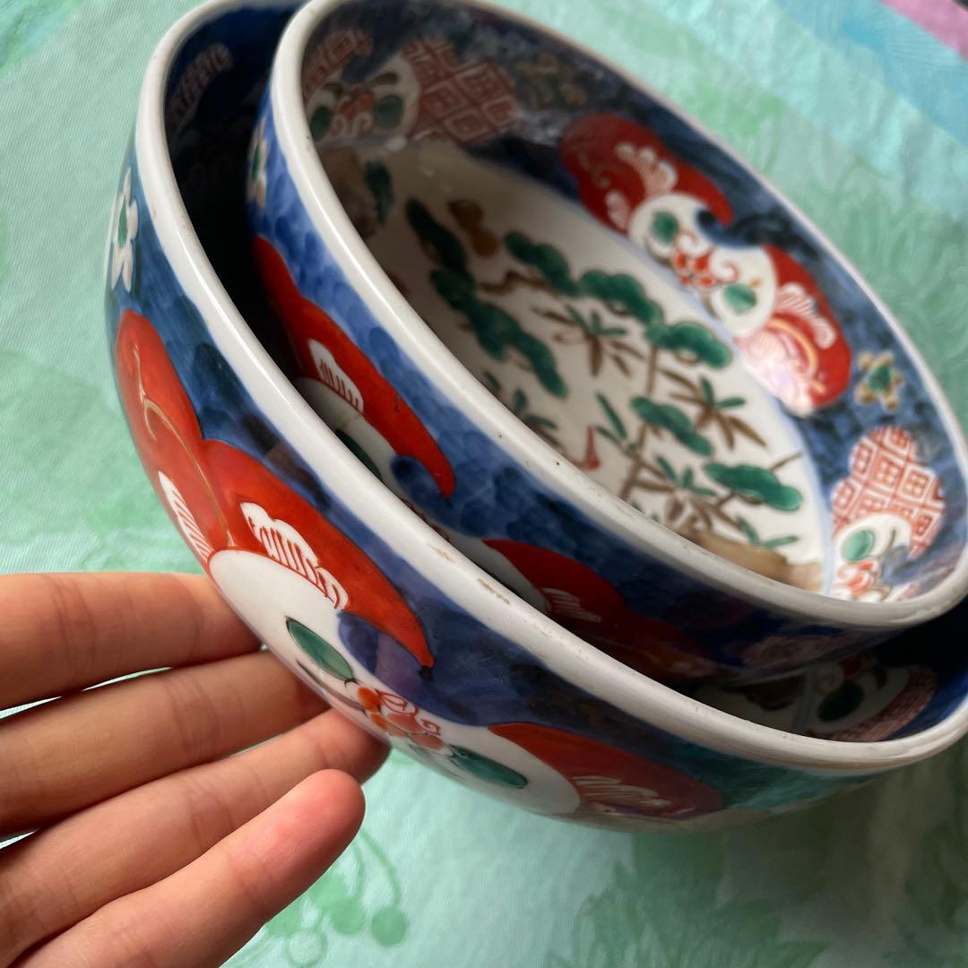 幕末明治　伊万里焼　色絵　2組　深鉢