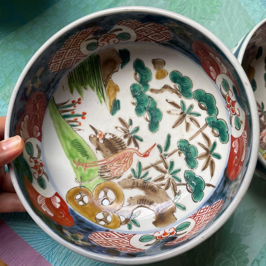 幕末明治　伊万里焼　色絵　2組　深鉢
