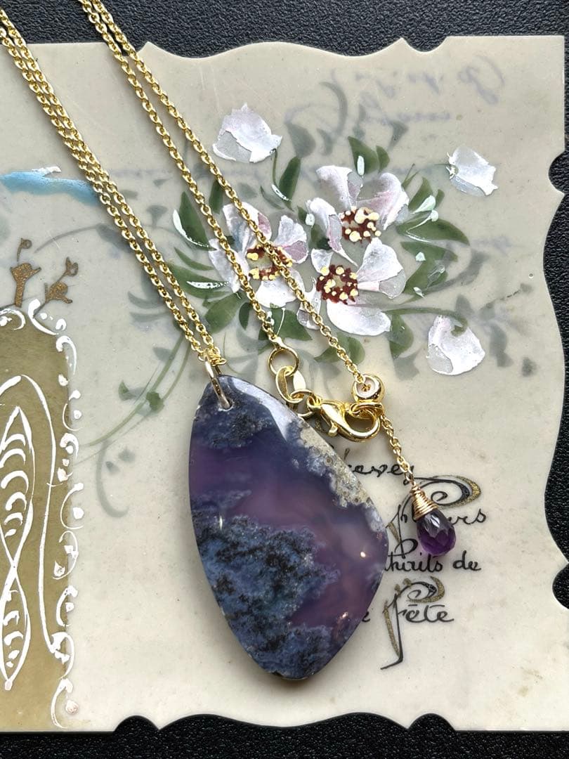 《1点限定》パープルモスアゲート＊14kgf ネックレス