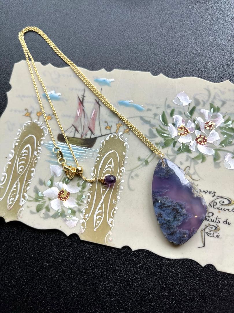《1点限定》パープルモスアゲート＊14kgf ネックレス