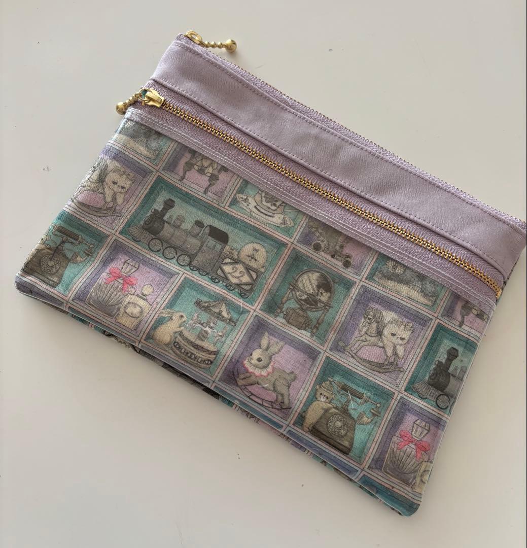 ハンドメイド ダブルファスナーポーチ ユキエモン