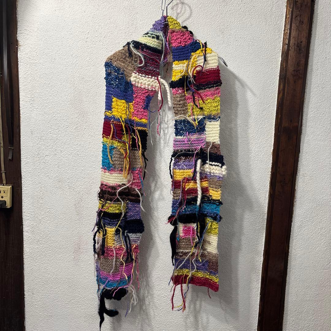 レア　ハンドメイド　一点モノ　カラフル　手編みパッチワークマフラー