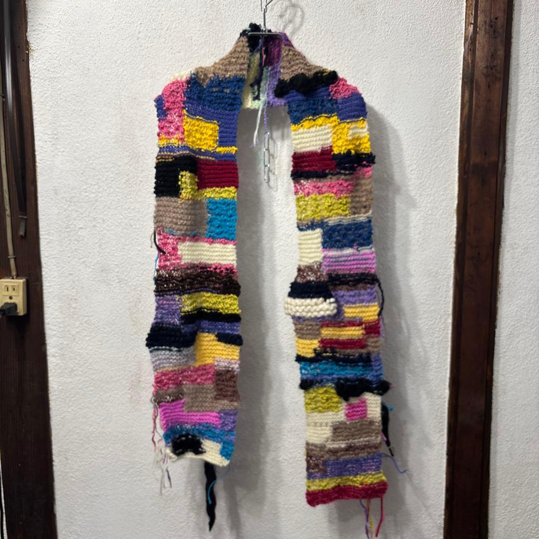 レア　ハンドメイド　一点モノ　カラフル　手編みパッチワークマフラー