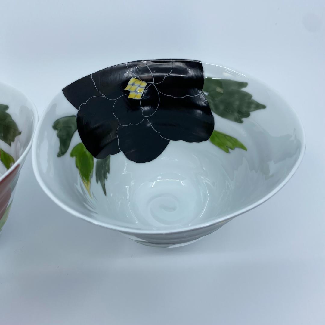 有田焼 泰山 赤牡丹・黒牡丹 なぶり深小丼 2個セット