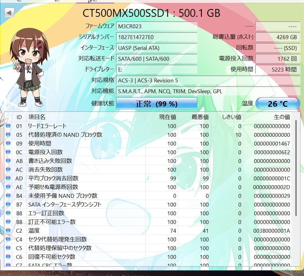 crucial MX500 500GB 2.5インチSSD 中古